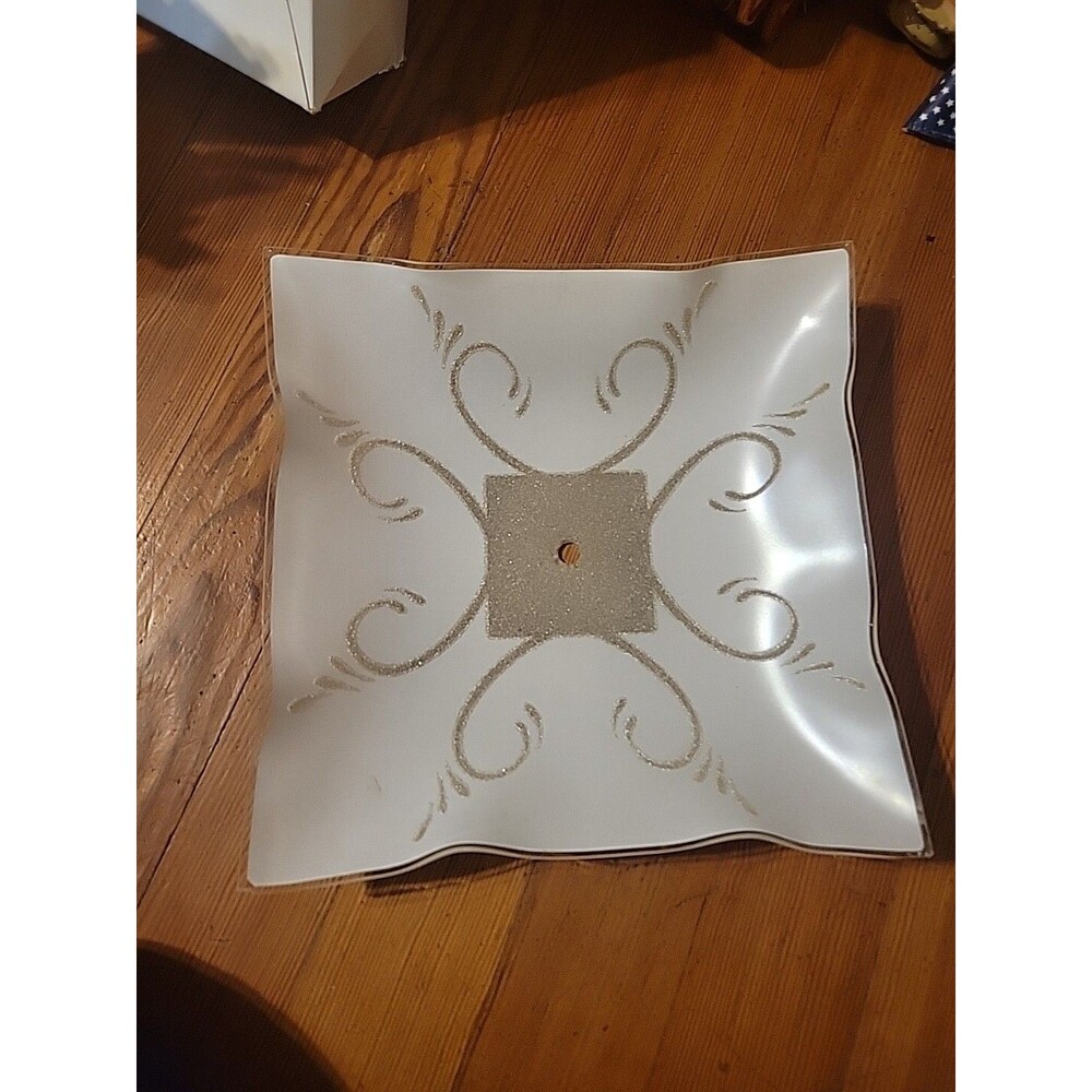 Vintage Frosted Glass Ceiling Light Shade 11.5x11.5 Retro MCM Square Flush Swirl